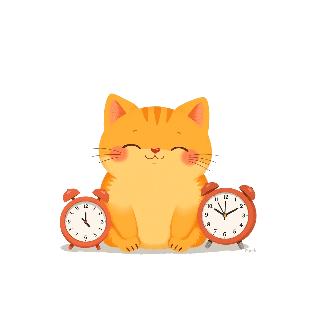 A calm storybook cat resting, thinking about its age