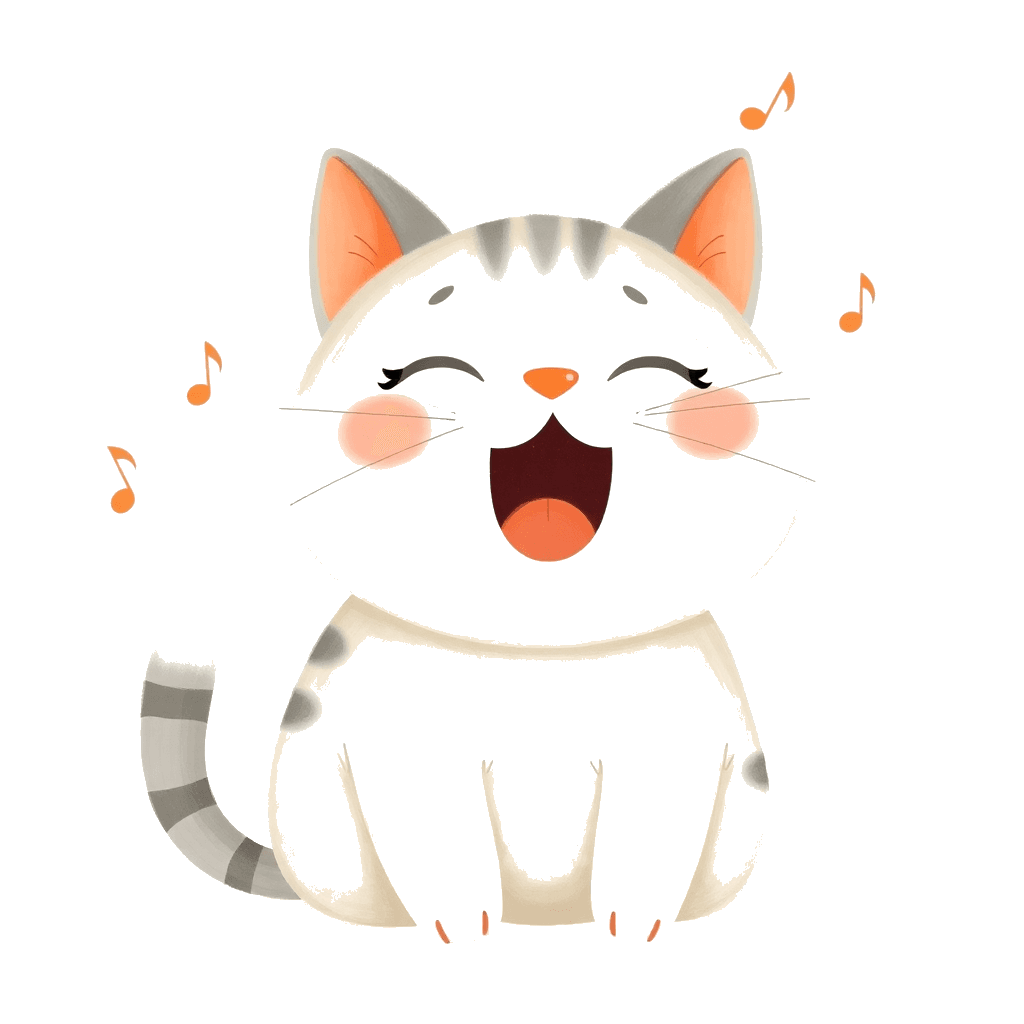 A chatty storybook cat mid-meow